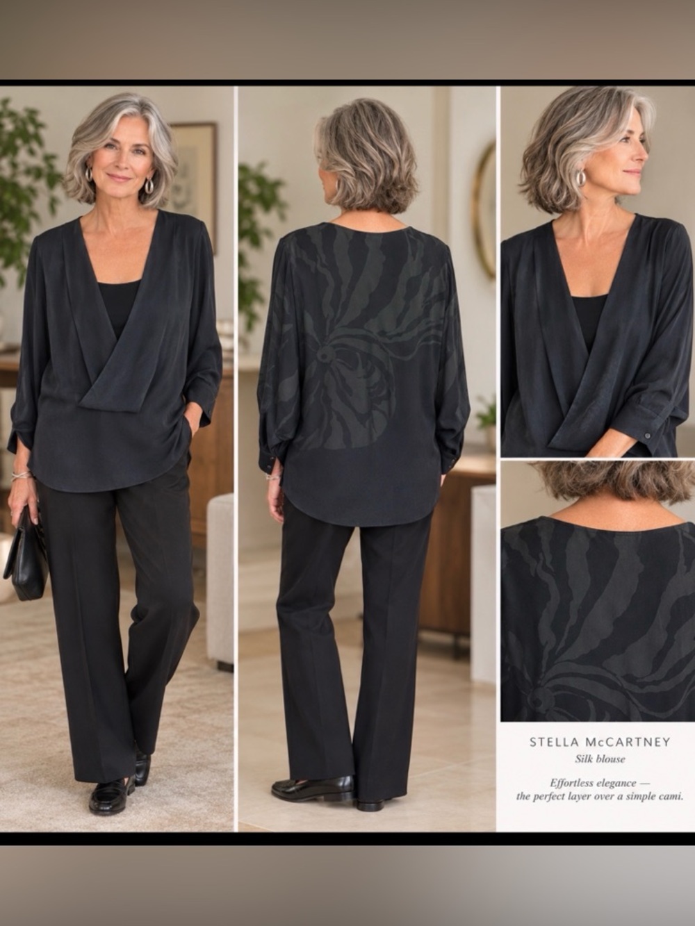 Stella McCartney Italian silk draped blouse with tonal floral back